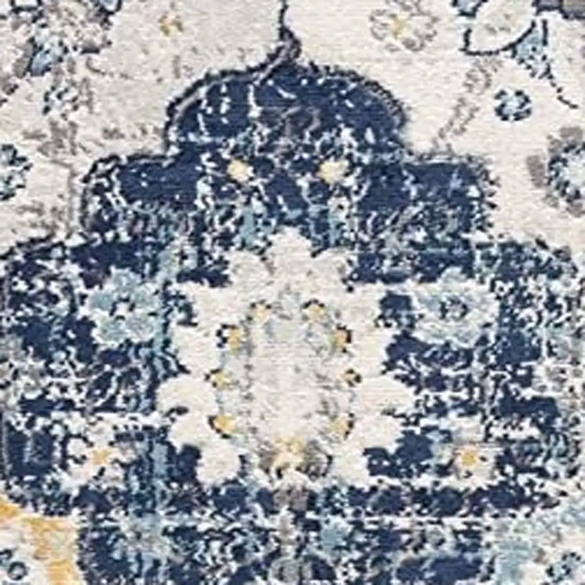 10' Blue And Yellow Floral Runner Rug Photo 4