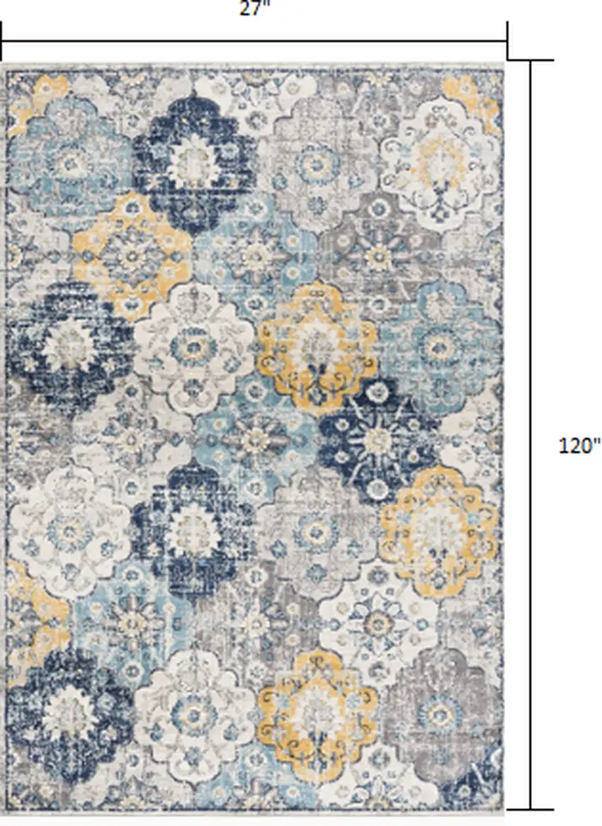 Blue Distressed Floral Runner Rug Photo 2