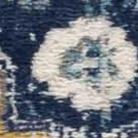 10' Blue And Yellow Floral Runner Rug Photo 3