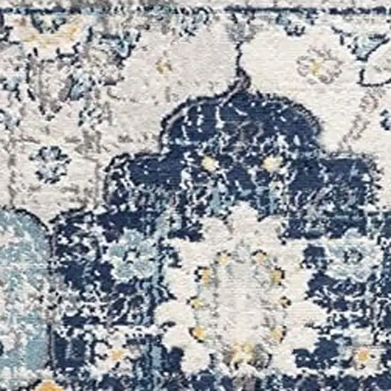 13' Blue And Yellow Floral Runner Rug Photo 8