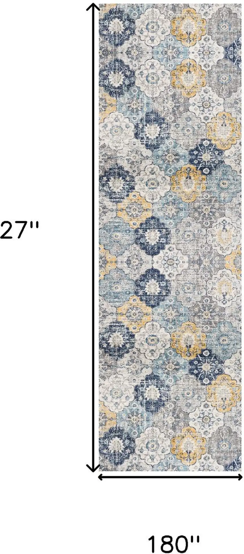 15' Blue And Yellow Floral Runner Rug Photo 7