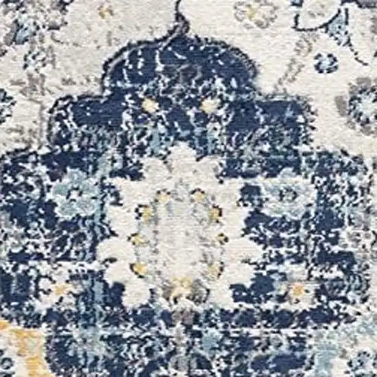 15' Blue And Yellow Floral Runner Rug Photo 3