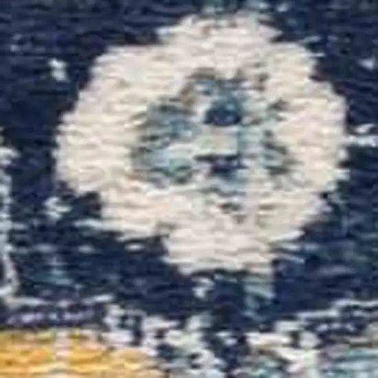 15' Blue And Yellow Floral Runner Rug Photo 3