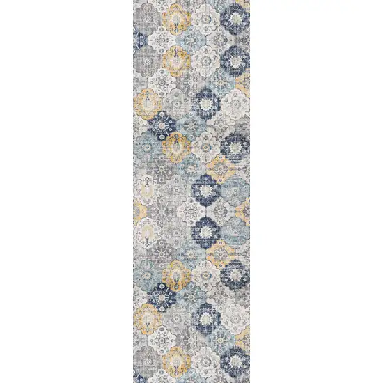 15' Blue And Yellow Floral Runner Rug Photo 4