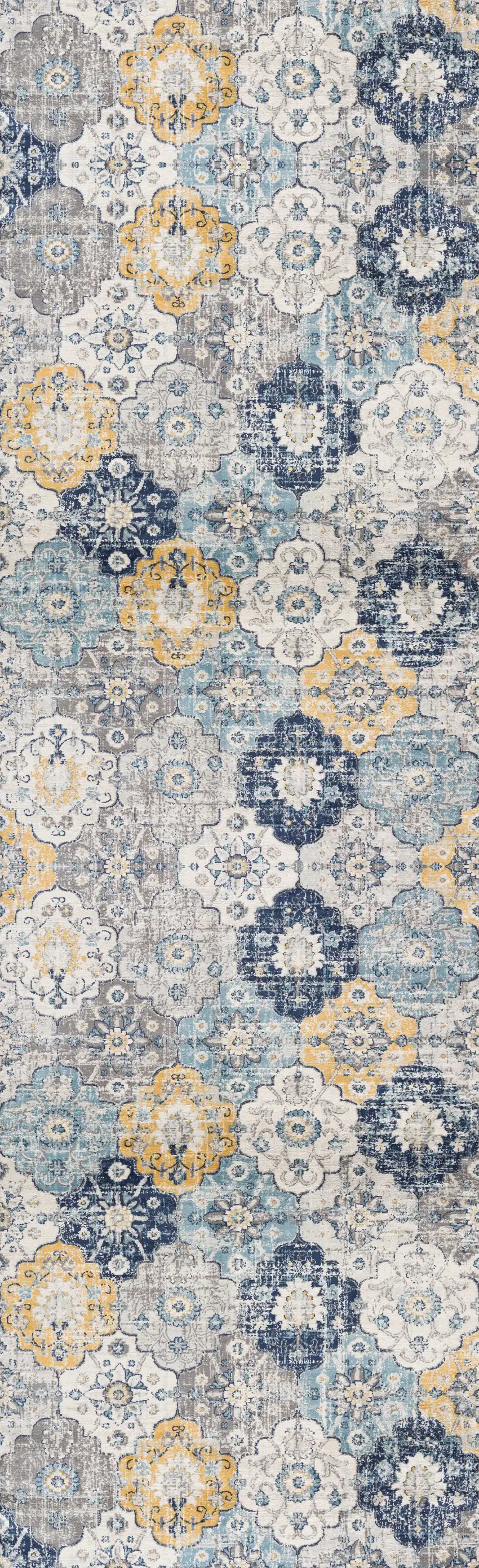 20' Blue And Yellow Floral Runner Rug Photo 3