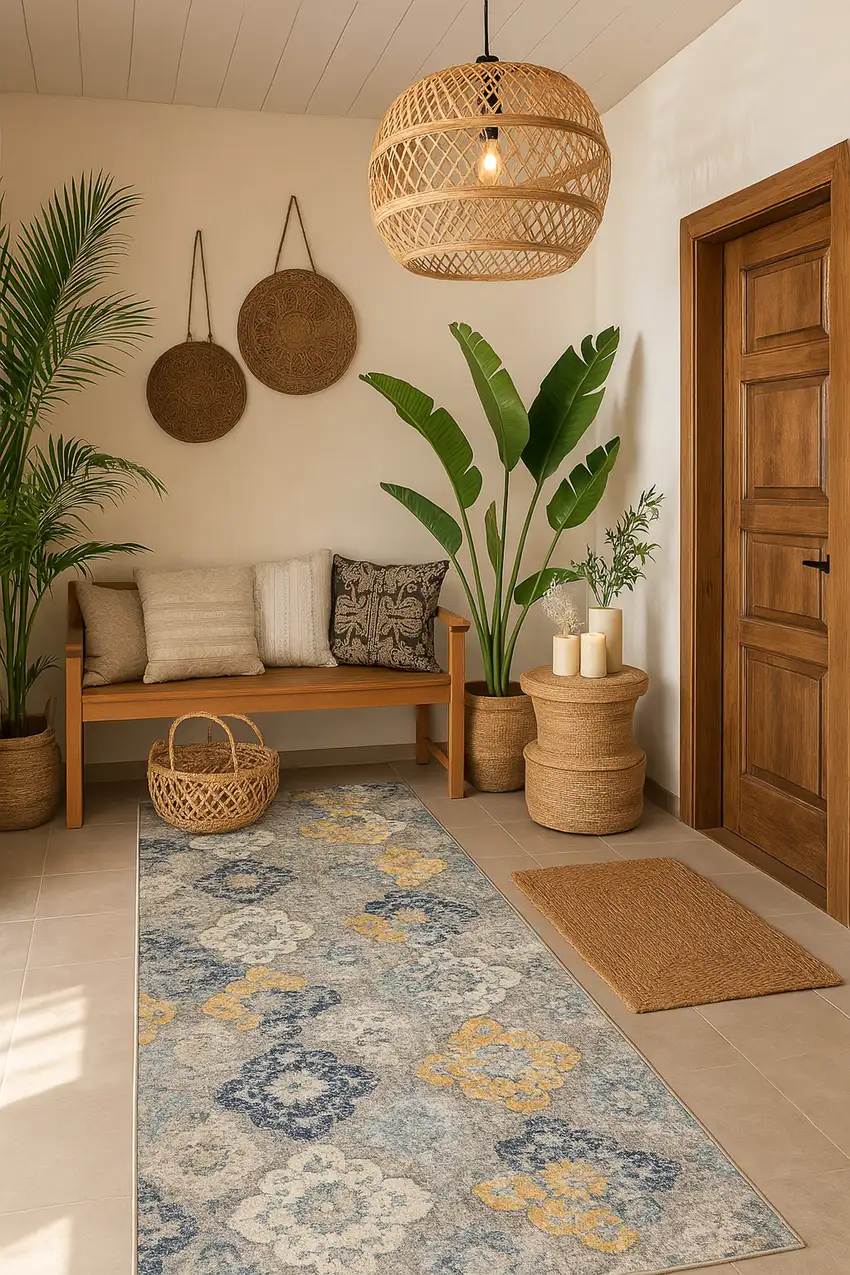 8' Blue And Yellow Floral Runner Rug Photo 5