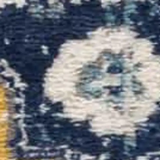 8' Blue And Yellow Floral Runner Rug Photo 3