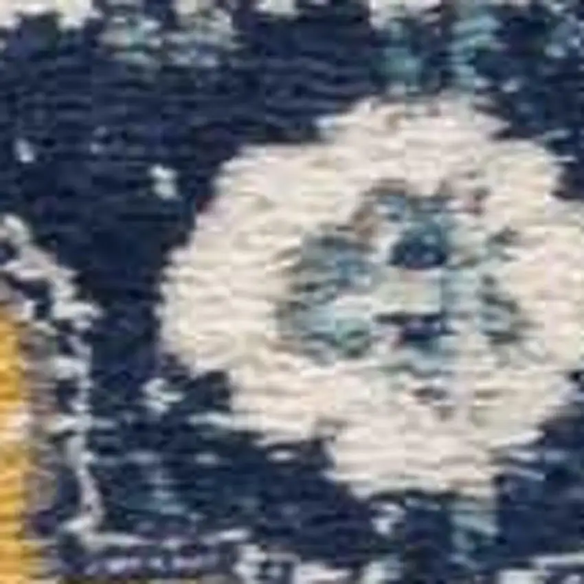 8' Blue And Yellow Floral Runner Rug Photo 3