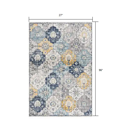 Blue Distressed Floral Runner Rug Photo 2