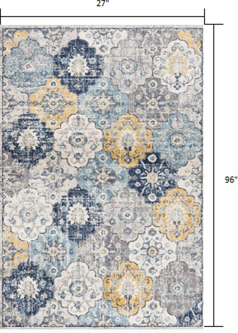Blue Distressed Floral Runner Rug Photo 2