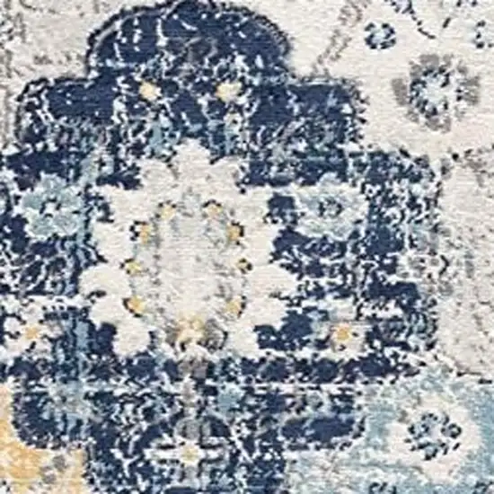 8' Blue And Yellow Floral Runner Rug Photo 3