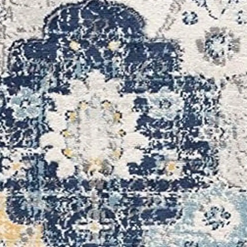 8' Blue And Yellow Floral Runner Rug Photo 3