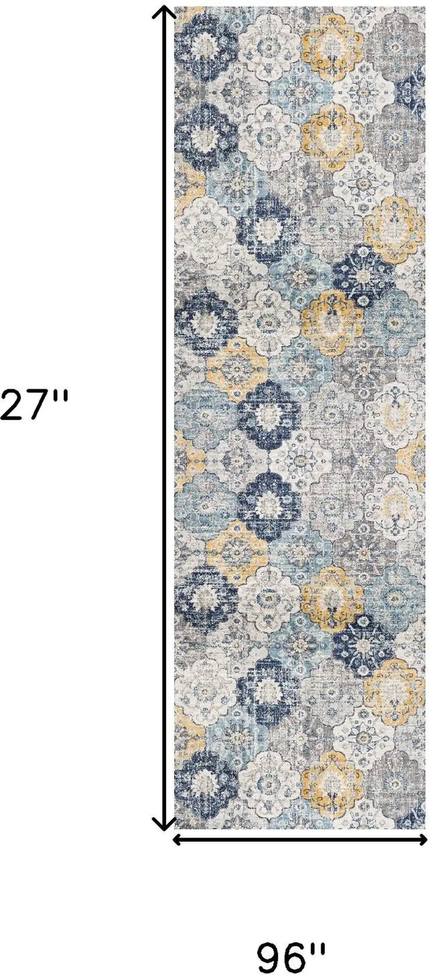 8' Blue And Yellow Floral Runner Rug Photo 7