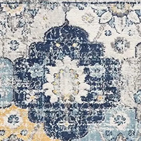 8' Blue And Yellow Floral Runner Rug Photo 4