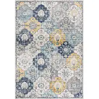 Photo of Blue Distressed Floral Runner Rug