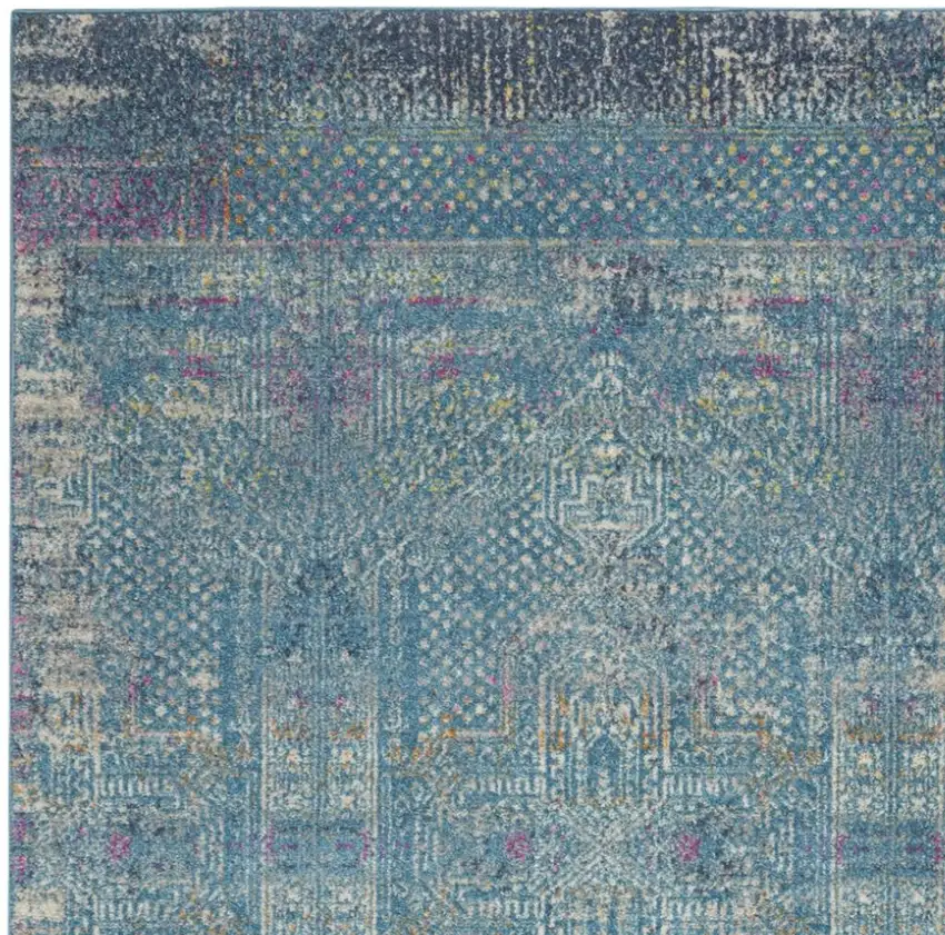 Blue And Ivory Southwestern Distressed Area Rug Photo 1