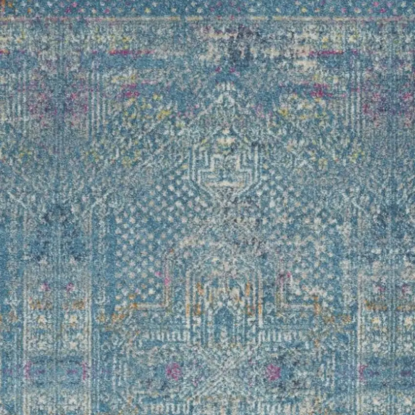 Blue And Ivory Southwestern Distressed Area Rug Photo 3