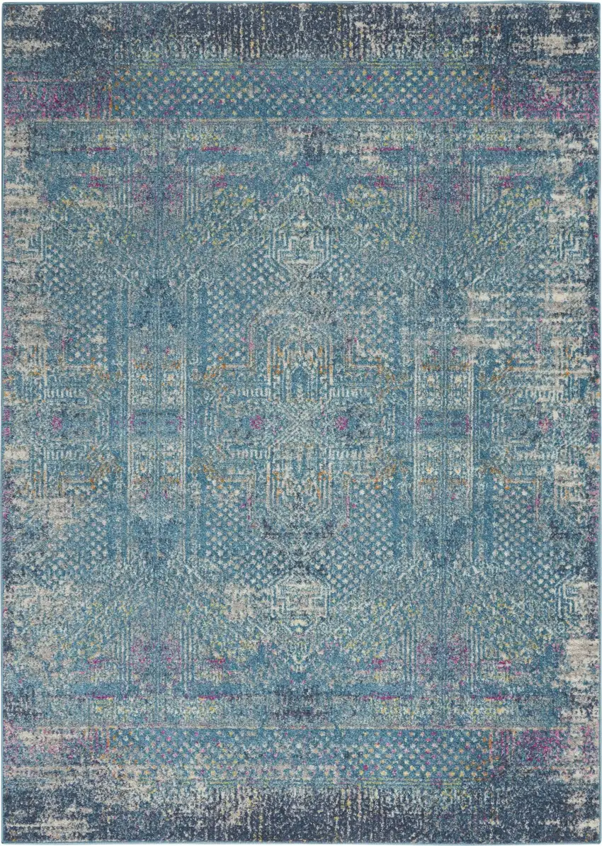 Blue Distressed Medallion Area Rug Photo 1