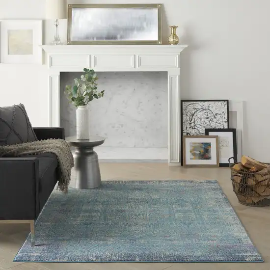 Blue And Ivory Southwestern Distressed Area Rug Photo 4