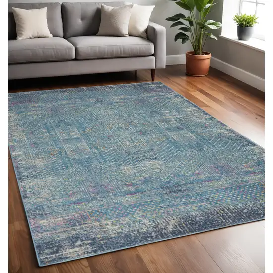 Blue And Ivory Southwestern Distressed Area Rug Photo 2