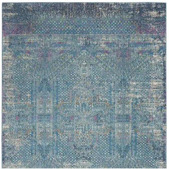 Blue And Ivory Southwestern Distressed Area Rug Photo 6