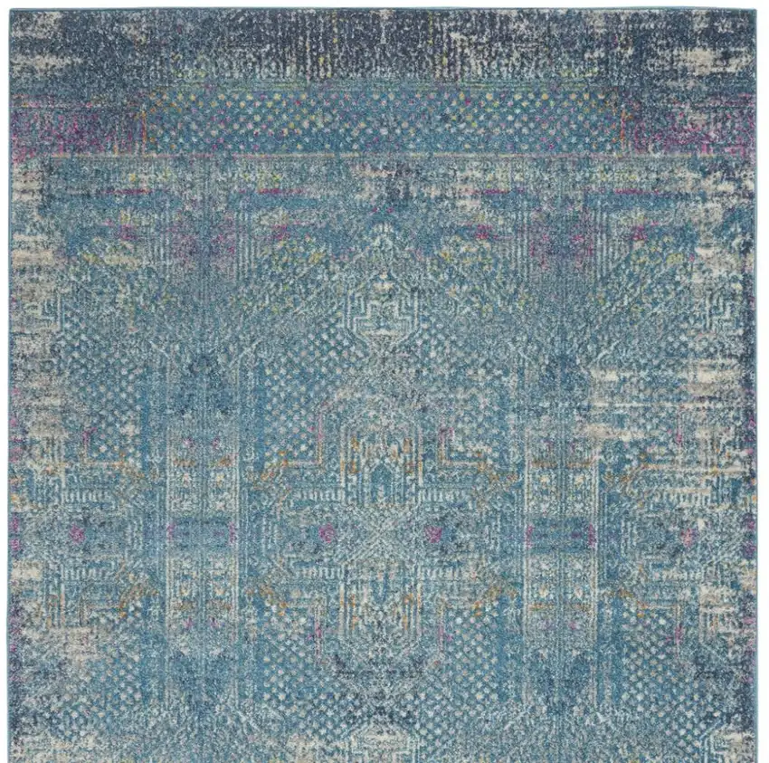 Blue And Ivory Southwestern Distressed Area Rug Photo 6