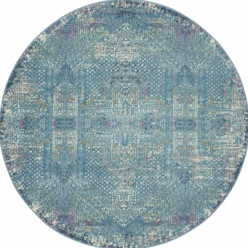 Blue Distressed Medallion Area Rug Photo 9
