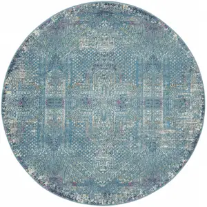 Photo of Blue Distressed Medallion Area Rug