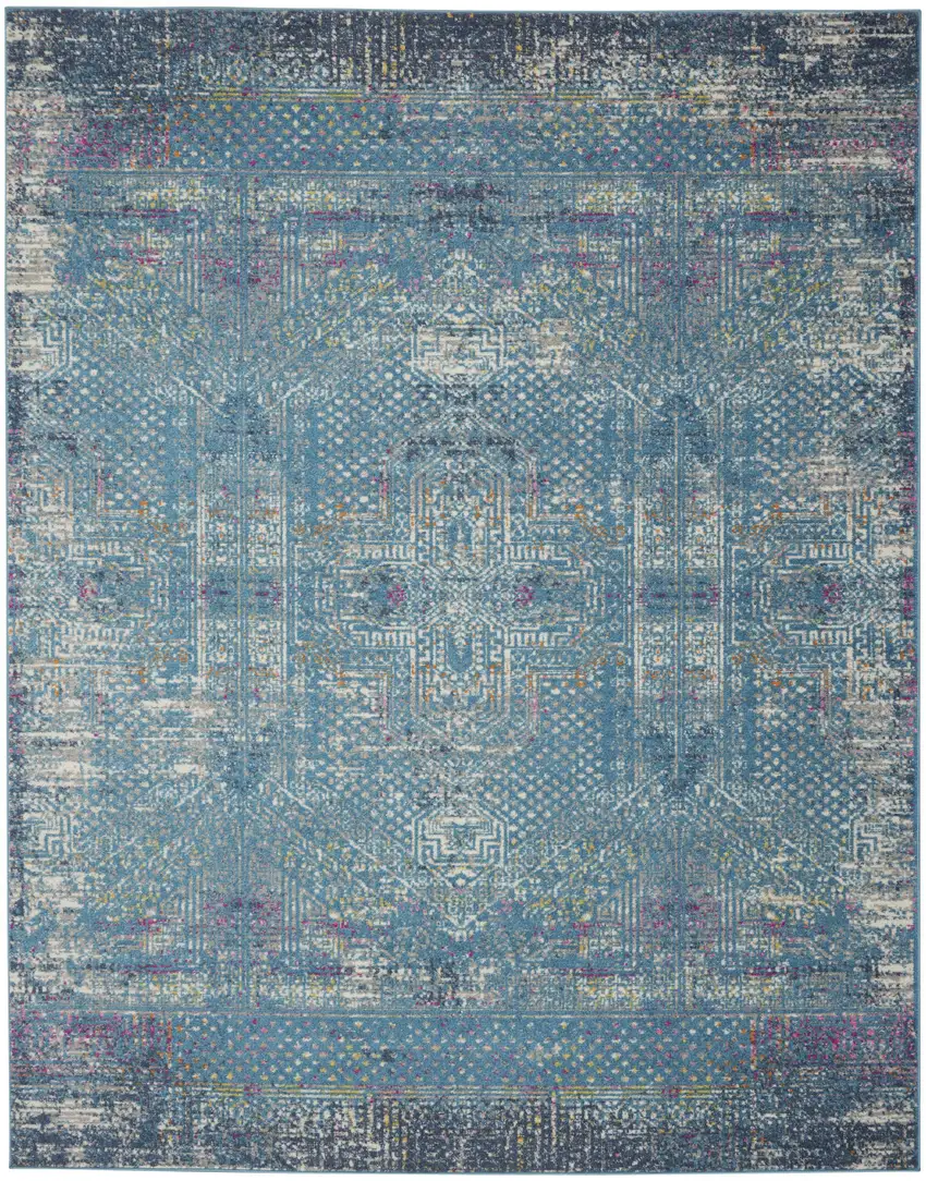 Blue And Ivory Southwestern Distressed Area Rug Photo 7