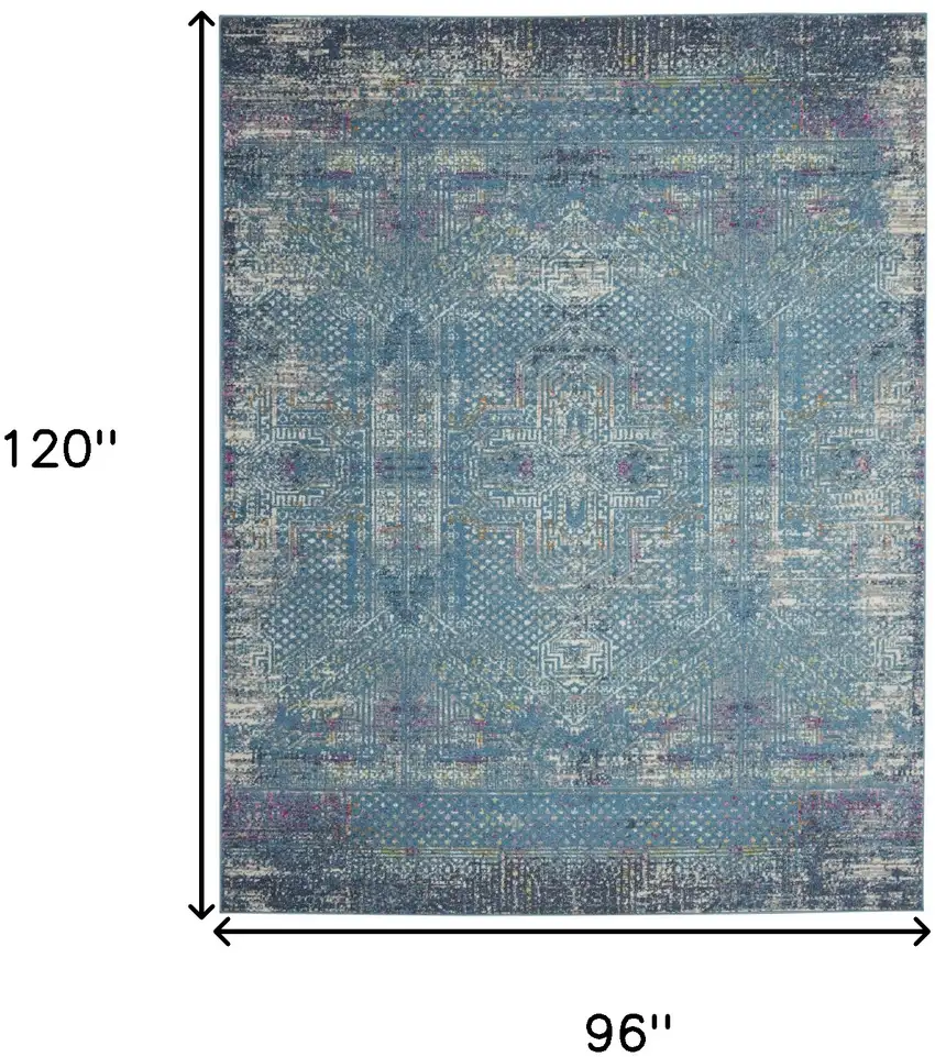 Blue And Ivory Southwestern Distressed Area Rug Photo 9