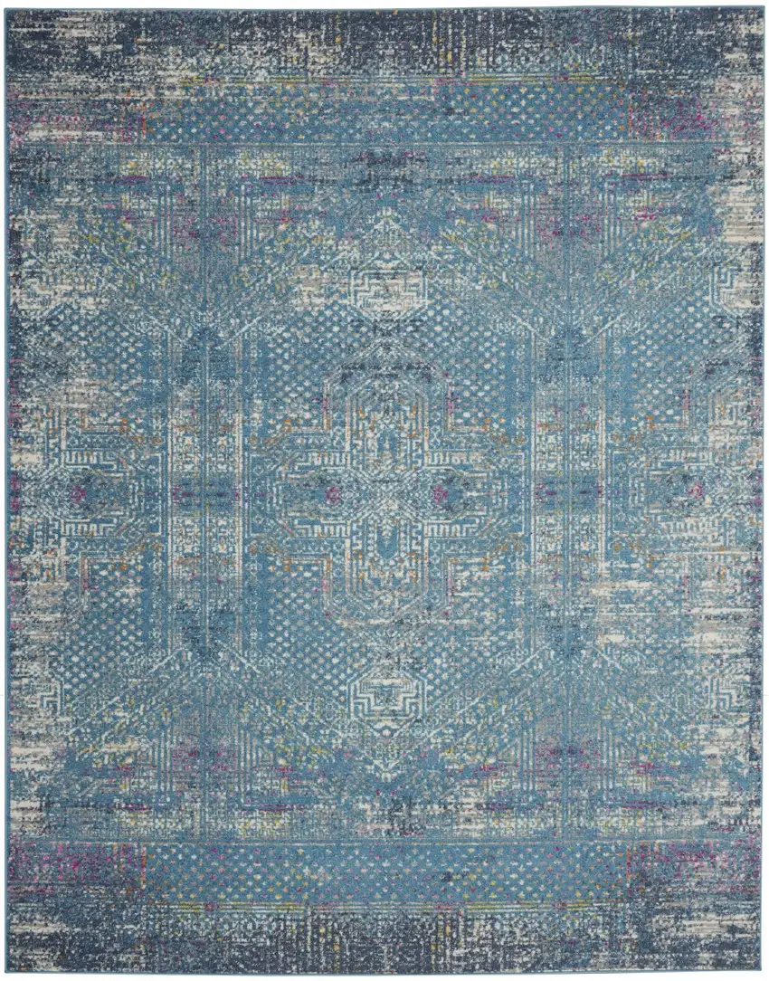Blue Distressed Medallion Area Rug Photo 1