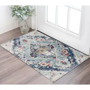 Photo of Blue Distressed Medallion Area Rug