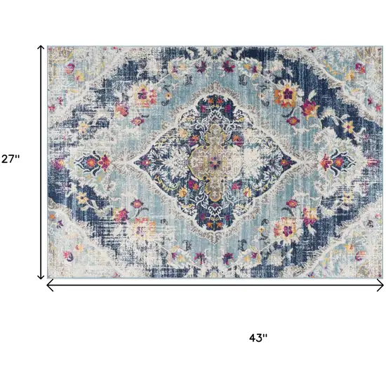 Blue and Ivory Medallion Area Rug Photo 3