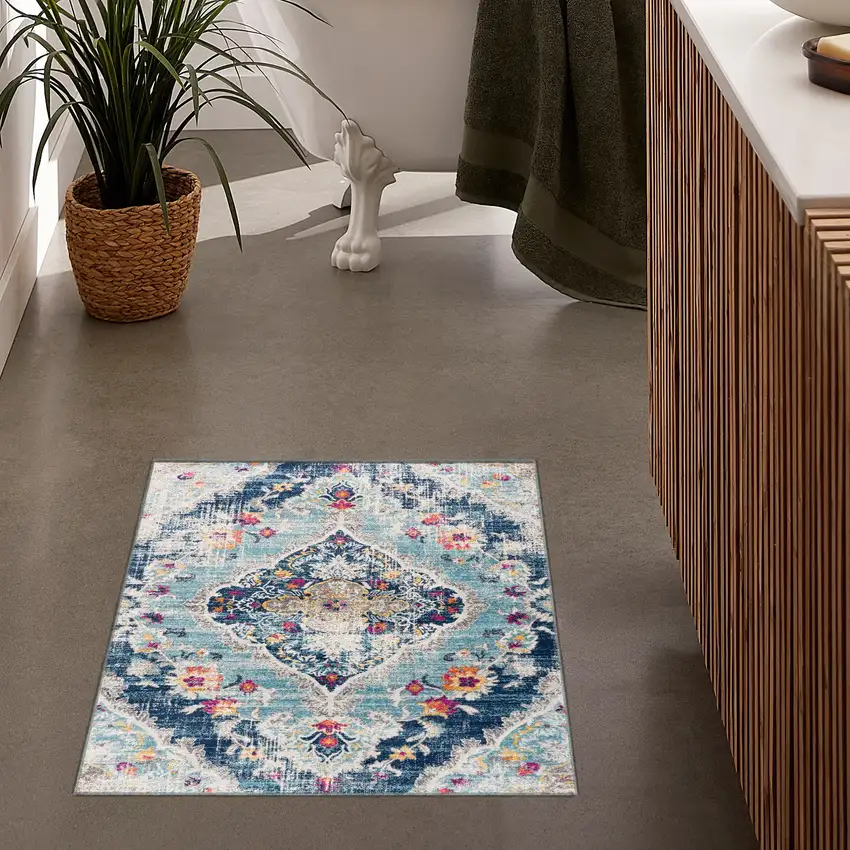 Blue Distressed Medallion Area Rug Photo 7