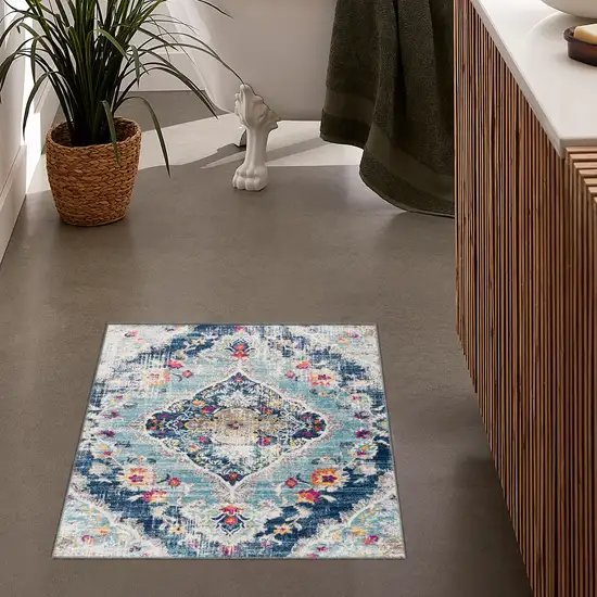 Blue Distressed Medallion Area Rug Photo 7