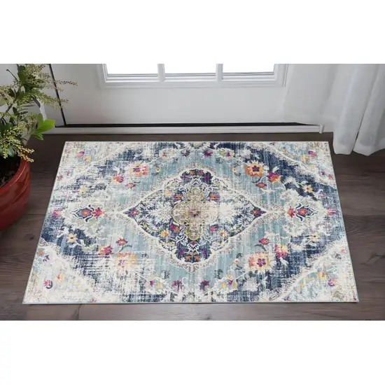 Blue and Ivory Medallion Area Rug Photo 1