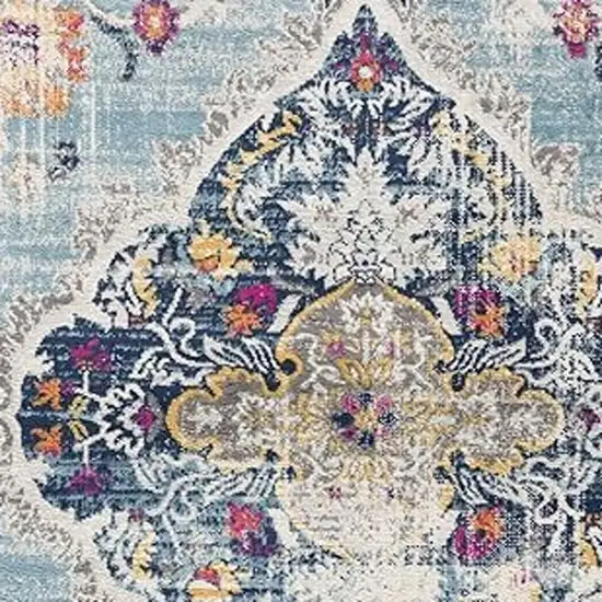 Blue and Ivory Medallion Area Rug Photo 4
