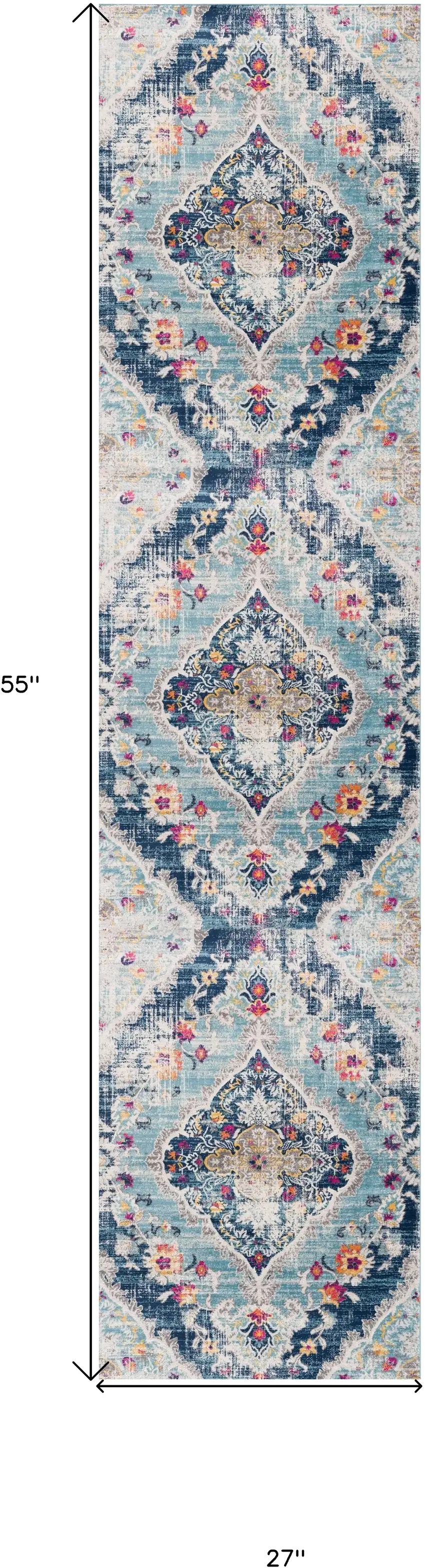 Blue and Ivory Medallion Area Rug Photo 3