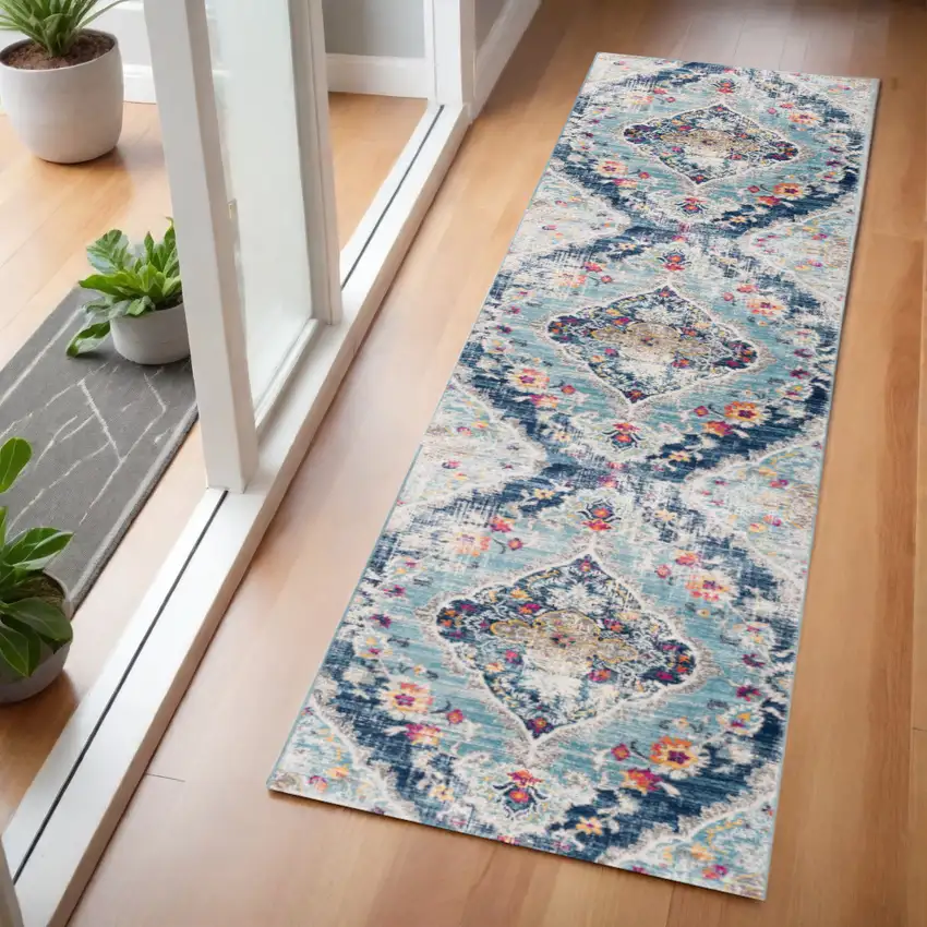 2' X 6' Blue Oriental Area Rug Photo 1