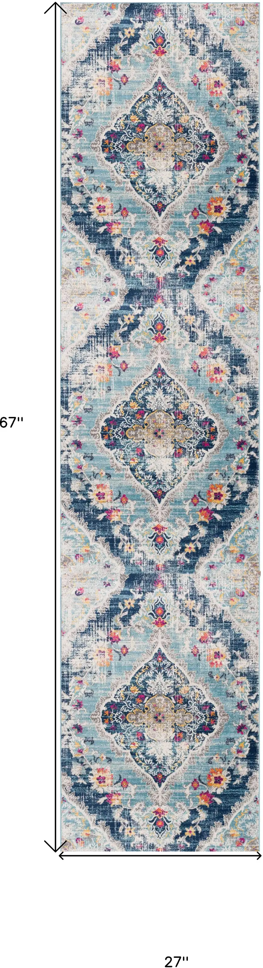 2' X 6' Blue Oriental Area Rug Photo 3