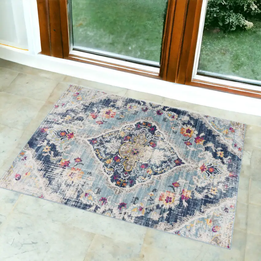 Blue Oriental Dhurrie Area Rug Photo 1