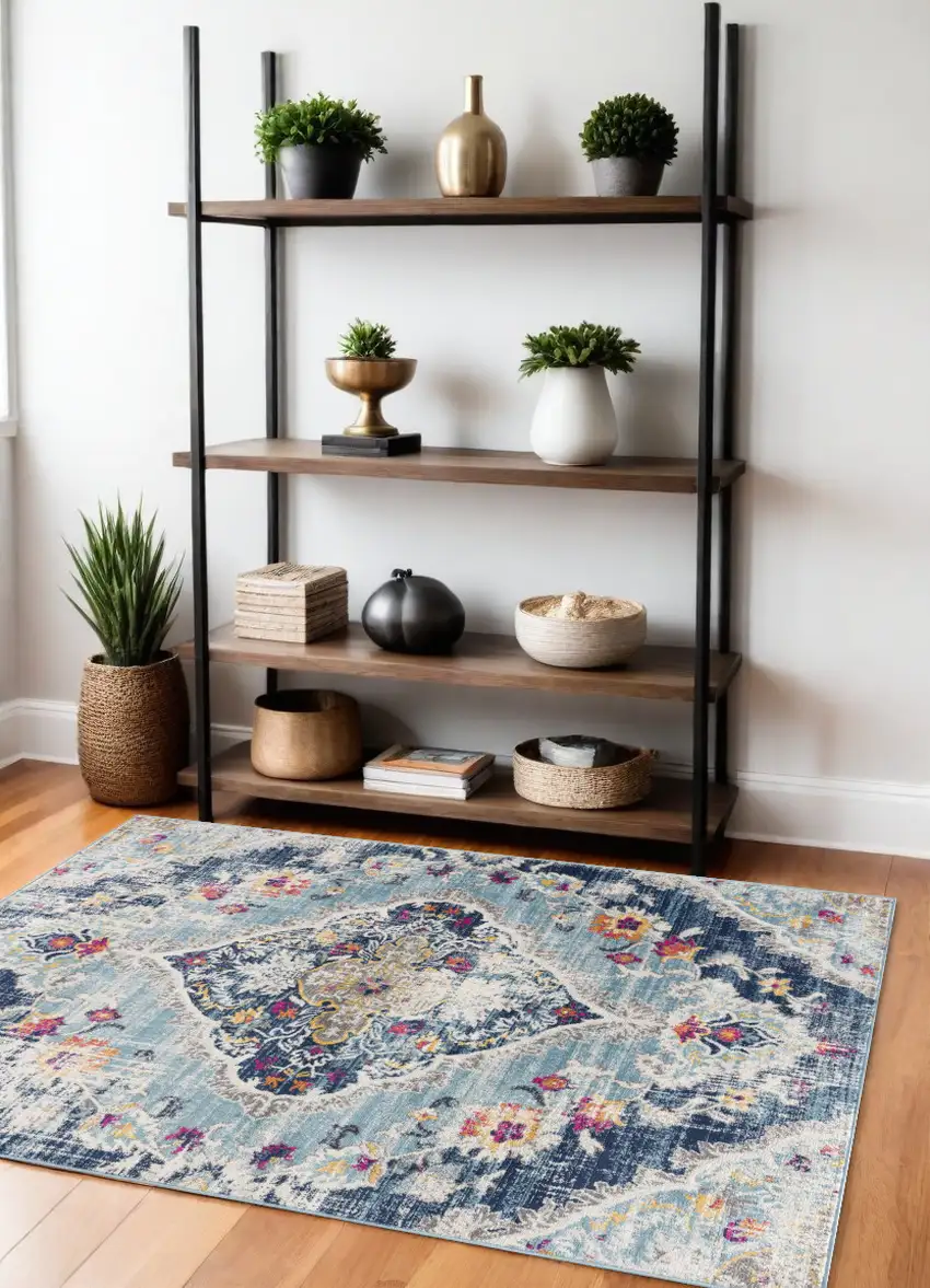 Blue Oriental Dhurrie Area Rug Photo 1