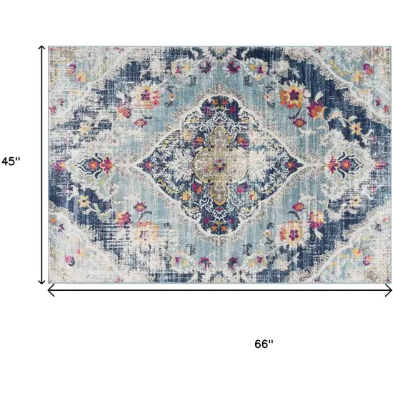 Blue and Ivory Medallion Area Rug Photo 3