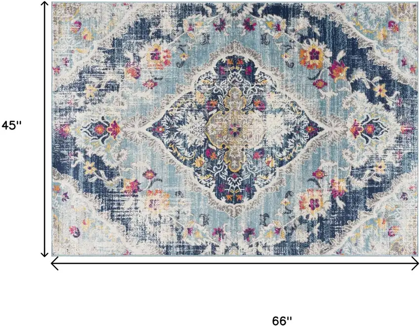 Blue and Ivory Medallion Area Rug Photo 3