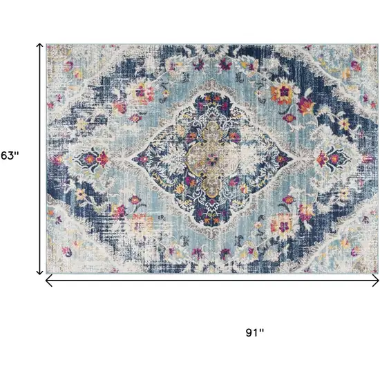 Blue and Ivory Medallion Area Rug Photo 3