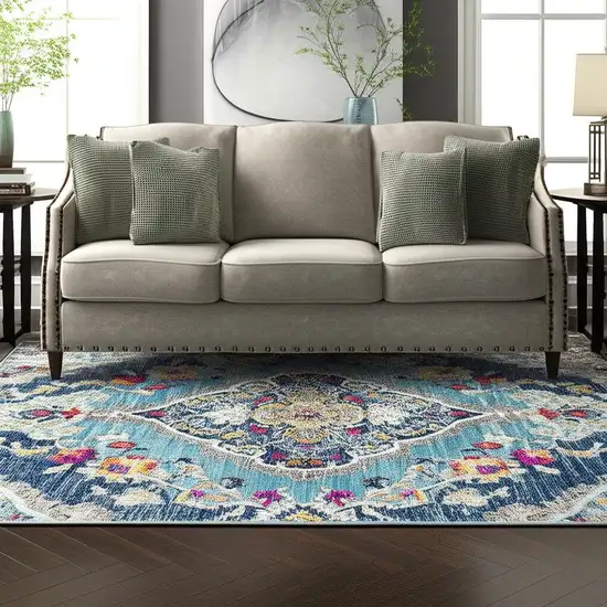 Blue and Ivory Medallion Area Rug Photo 1