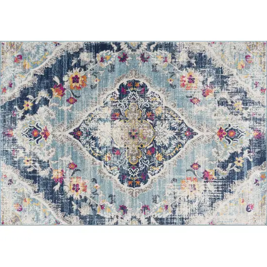 Blue and Ivory Medallion Area Rug Photo 5