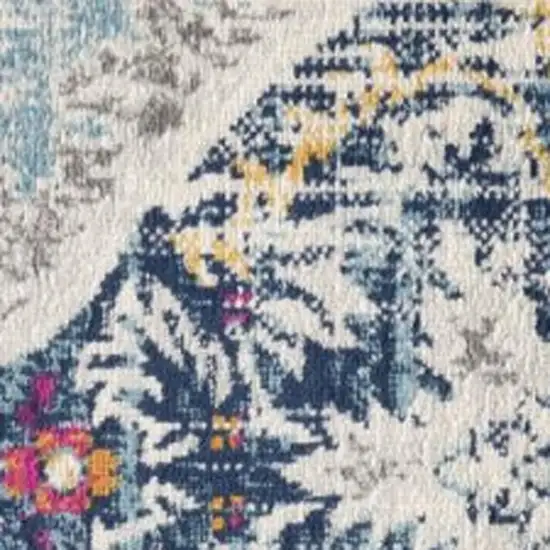 Blue and Ivory Medallion Area Rug Photo 5