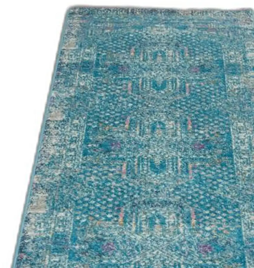 Blue Distressed Medallion Runner Rug Photo 8