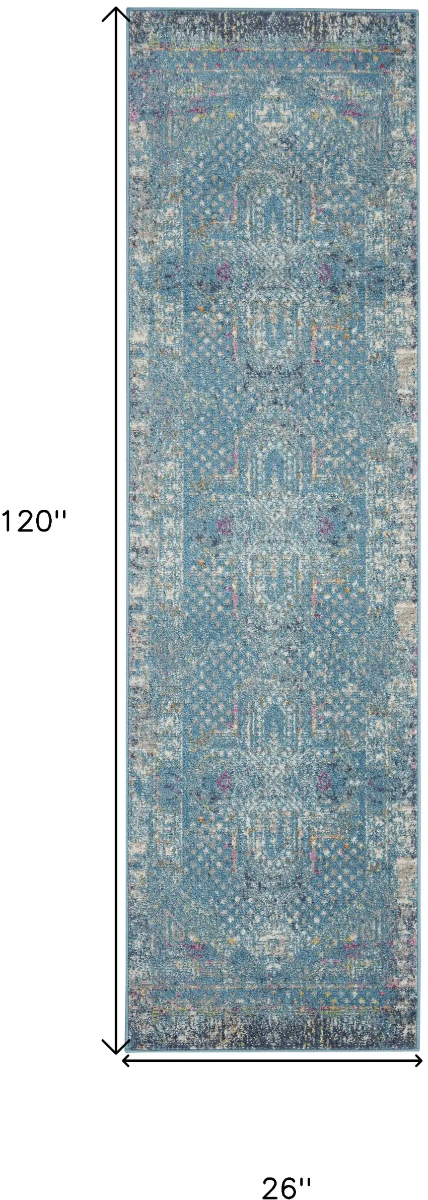 10' Blue And Ivory Southwestern Distressed Runner Rug Photo 9